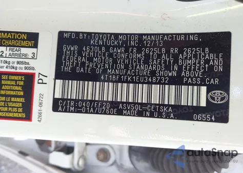 2014 Toyota Camry Se from USA, damaged, VIN 4T1BF1FK1EU348732